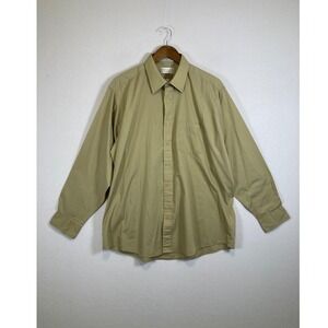Classic Minimalist Botany 500 Mens 17 34/35 Tan Khaki Button Down‎ Dress Shirt